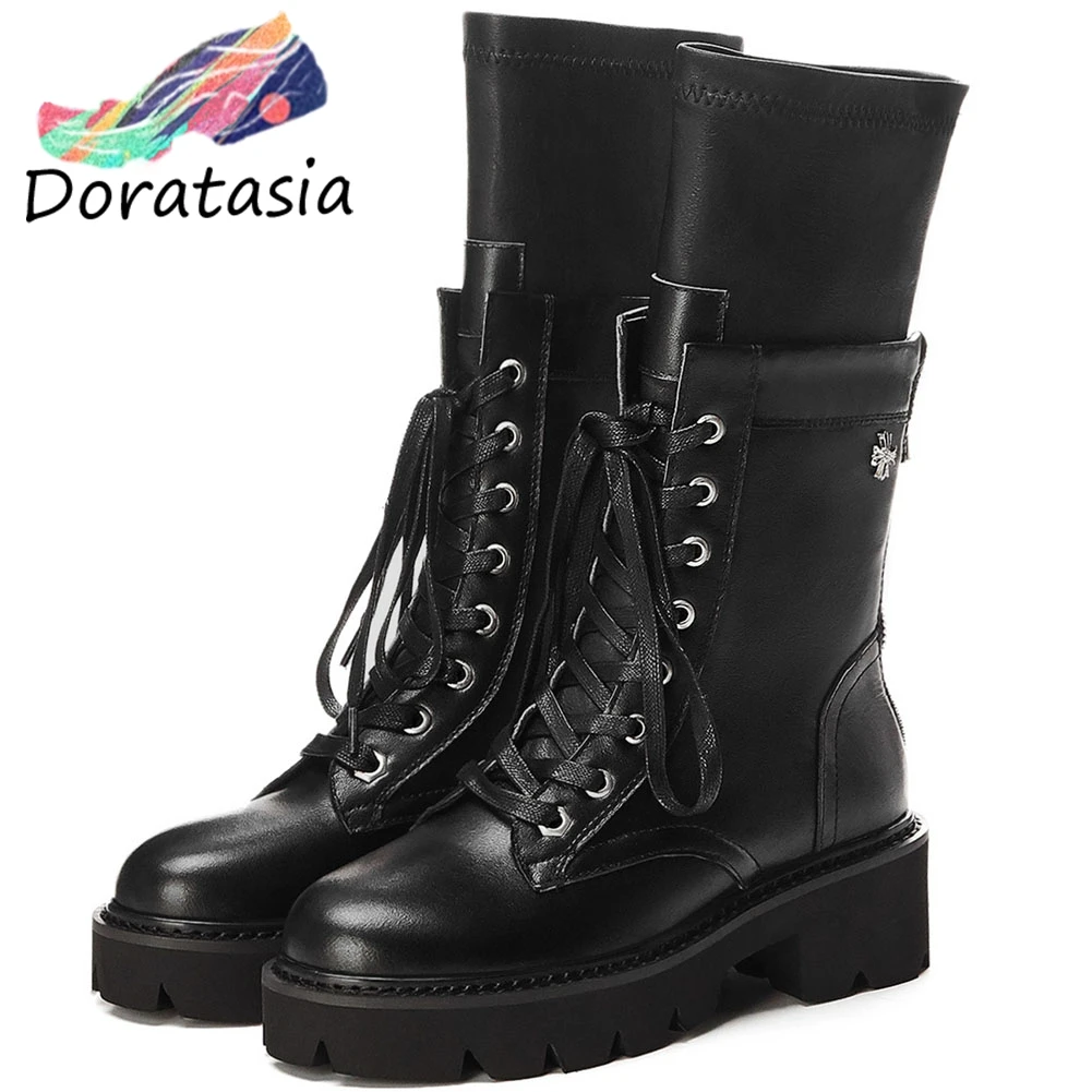 

DORATASIA New Cool Brand Platform Booties Ladies High Quality Genuine Leather Ankle Boots Women 2019 Black Wedges Shoes Woman