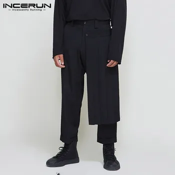 

INCERUN Stylish Men Casual Pants Button Solid Color Streetwear Punk Irregular Trousers Loose 2020 Joggers Skirts Pants Hombre