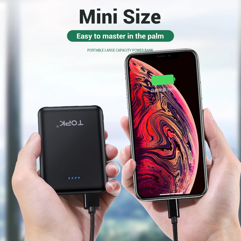 TOPK 5000 мАч Мини банк питания для iPhone Xiaomi samsung huawei Портативный внешний аккумулятор повербанк зарядное устройство