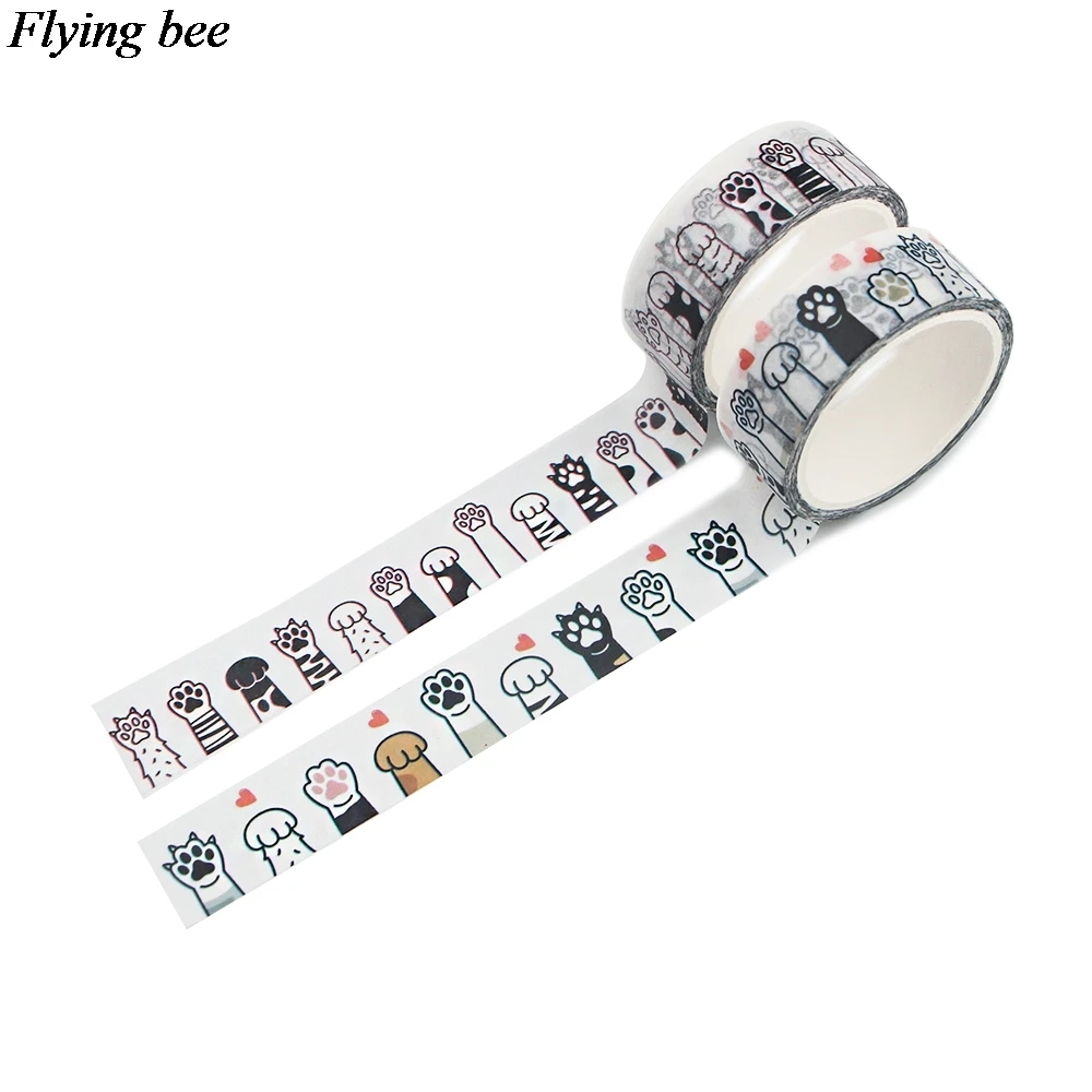 20 шт./лот Flyingbee 15 мм x 5 м бумажная Васи лента милая клейкая в виде кошачьей лапы