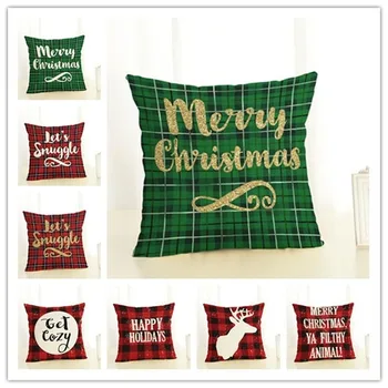 

Merry Christmas Letters Elk Pillow Linen Cotton Square Pillowsets Seat Sofa Home Decor Santa Claus Cushion Sets
