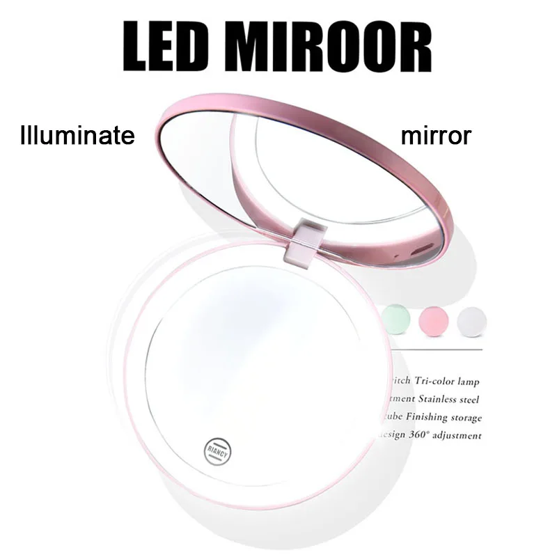 Miniled Light Folding Portable Doublesided Makeup Compact Mirror Usb