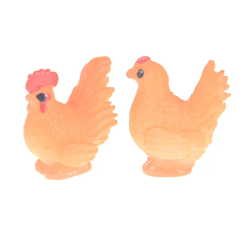 Mini Animals Resin Craft Cock Chicken Combination Bonsai Figurine Fairy Garden Miniatures Ornaments Garden Decoration 4pcs/set