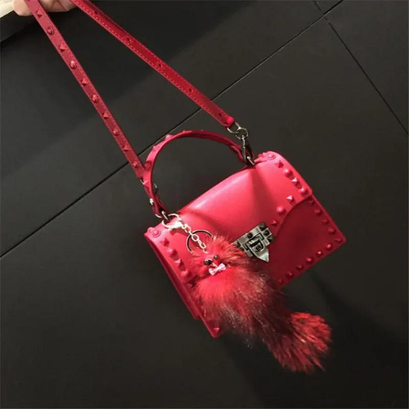 

Designer handbag 2019 new matte matte jelly bag trend color diamond rivet shoulder diagonal bag ladies PU leather handbag women