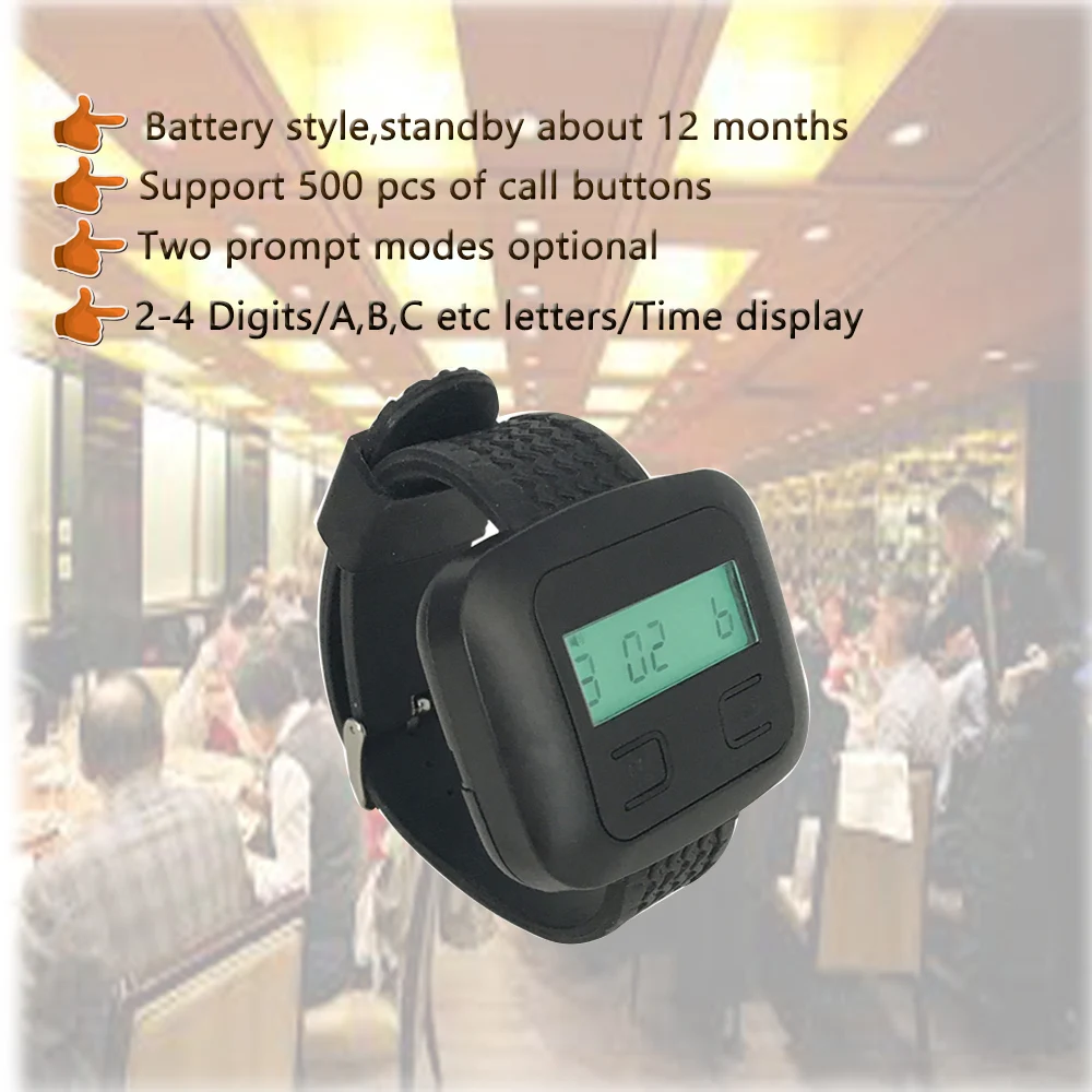 CTT20 5Pcs Call Button Transmitters 1Pcs CTW02 Wrist Watch Pager Wireless Calling System Service for Restaurant Hotel Cafe Bar