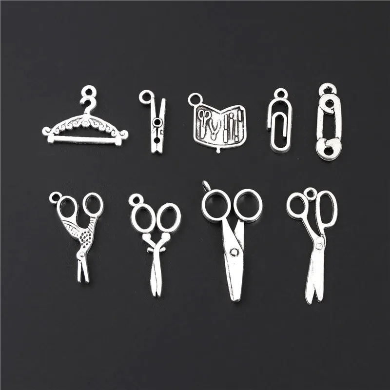 18pcs Mix Silver Color Barber Scissors Clothes Hanger Charms Dressmaker Pendant Jewelry Making DIY Handmade Accessories M22 | Украшения и