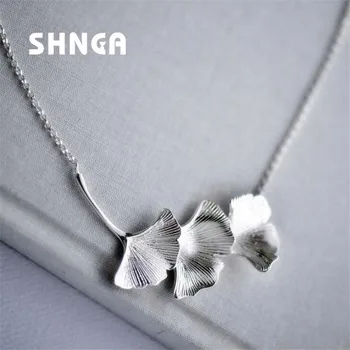 

Fresh Natural Fashion 100% Real 925 Sterling Silver Ginkgo Flower Leaves Choker Necklaces For Women Collares BN067