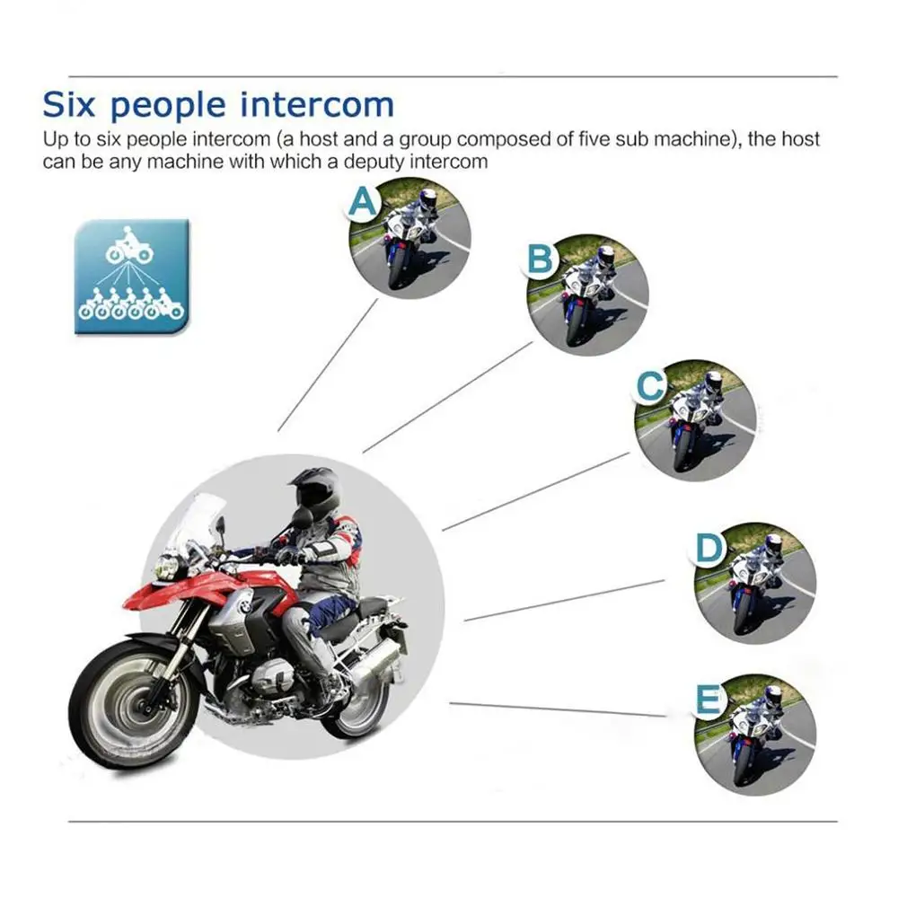 2 шт мотоциклетная Bluetooth гарнитура 1200 м Интерком диапазон связи Шлем Интерком между 6 мотоциклистами