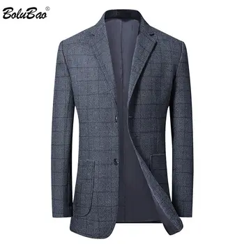 

BOLUBAO Men Blazer Brand College Style Trend Men's Slim Fit Suit High Quality Big Pocket Lattice Korean Version Blazer Male