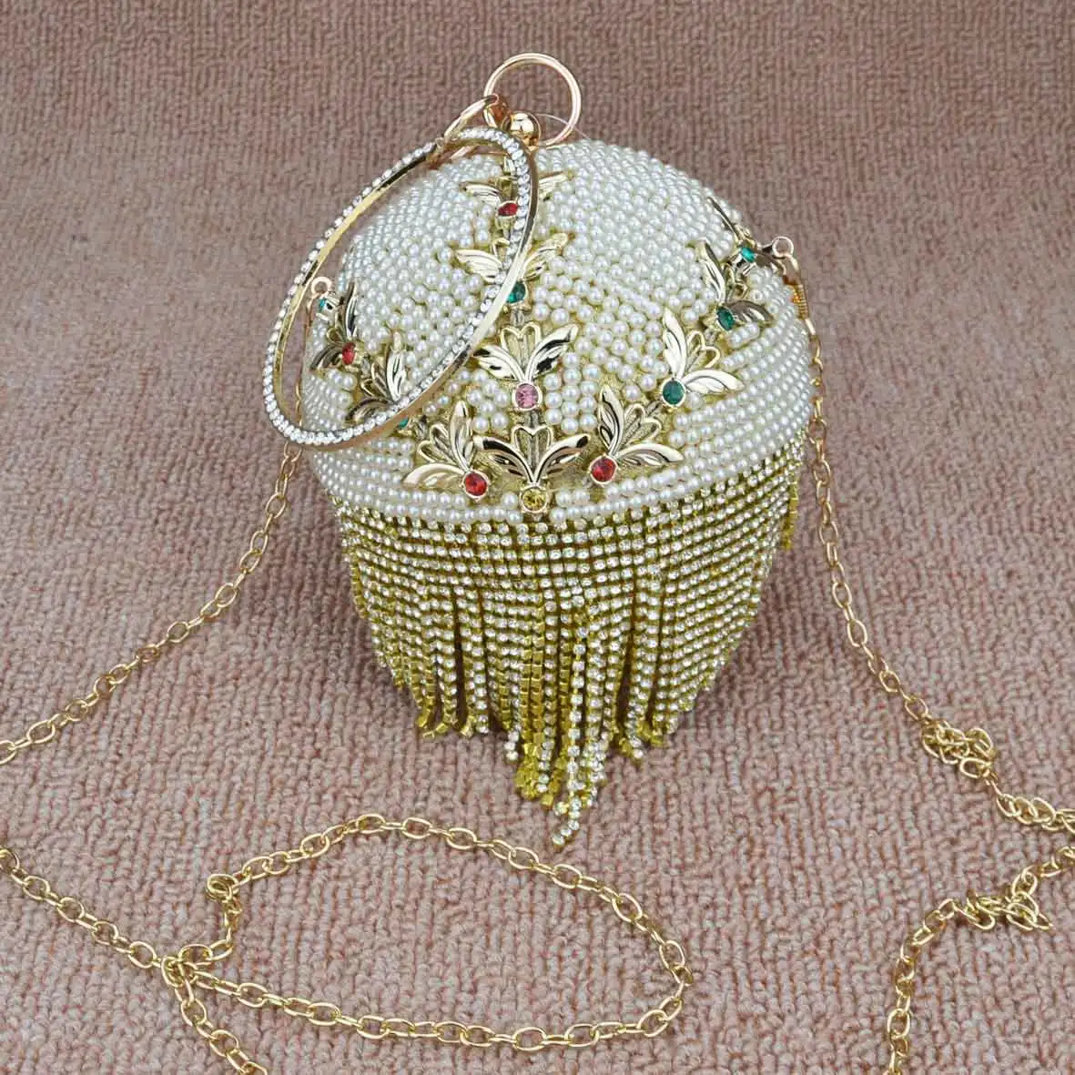 Fashion Luxury Ball Designer Wristlets Evening Bags Golden Silver Crystal tassel Pearl Handbags Circular Clutch Bags