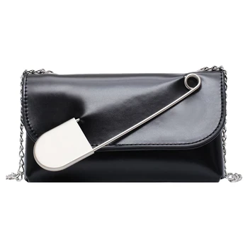 

NEW-Women's Leather Chest Bag Shoulder Messenger Bag Retro Chain Belt Bag Large Pin Clutch Bag