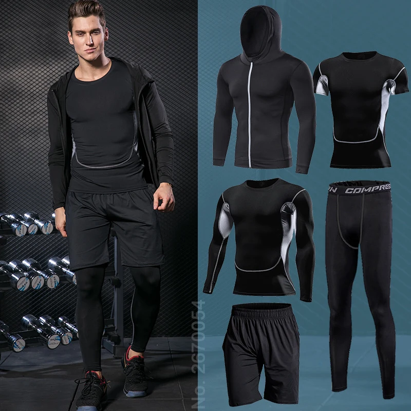 Koop Gym Running Set mannen Trainingspak Jogging Compressie Sportkleding voor Mannen Fitness Sport Kleding Strakke Sport Kleding Set Hoodies