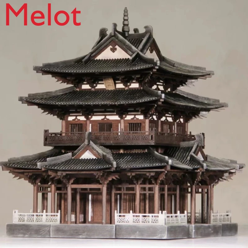Ancient Architecture Model DIY Model, Xiaoyao Building Assembly Model Ancient Zen Hotel Lobby Handicraft Ornaments Collection