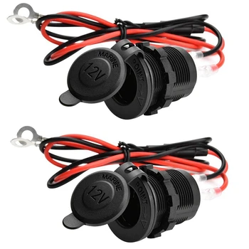 

2 Pcs Cigarette Lighter, Waterproof Marine Grade 12V / 24V DC Lighter Socket Outlet for Boat Motorcycle Car, with 0.6M Connectio