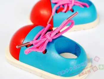 

Free shipping Kids early enlightenment training toys, wooden shoe model, children's Department of shoelaces practice model toys