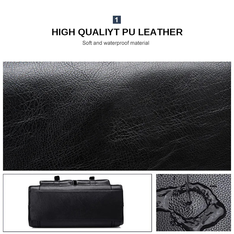Weysfor Men PU Leather Black Briefcase Business Handbag Messenger Bags Male Vintage Shoulder Bag Men's Large Laptop Travel Bags