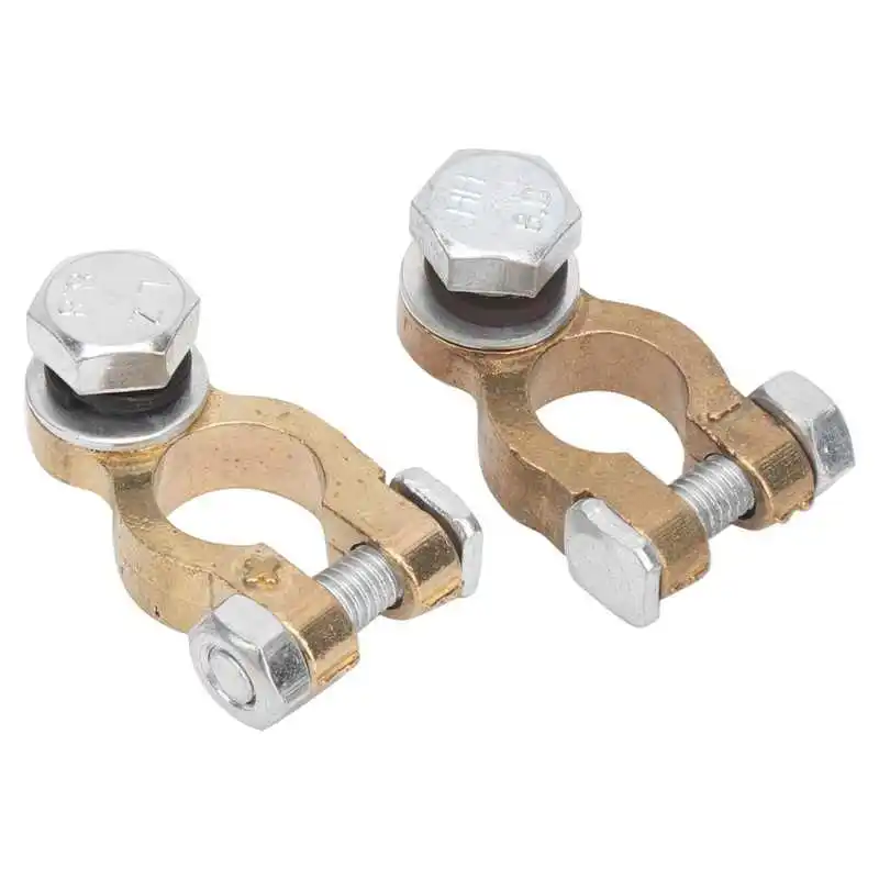 2pcs Car Positive Negative Connectors Good Conductivity Brass Material Post 300a Large Current M10 Single Screw For Automobiles Battery Terminal Connectors
