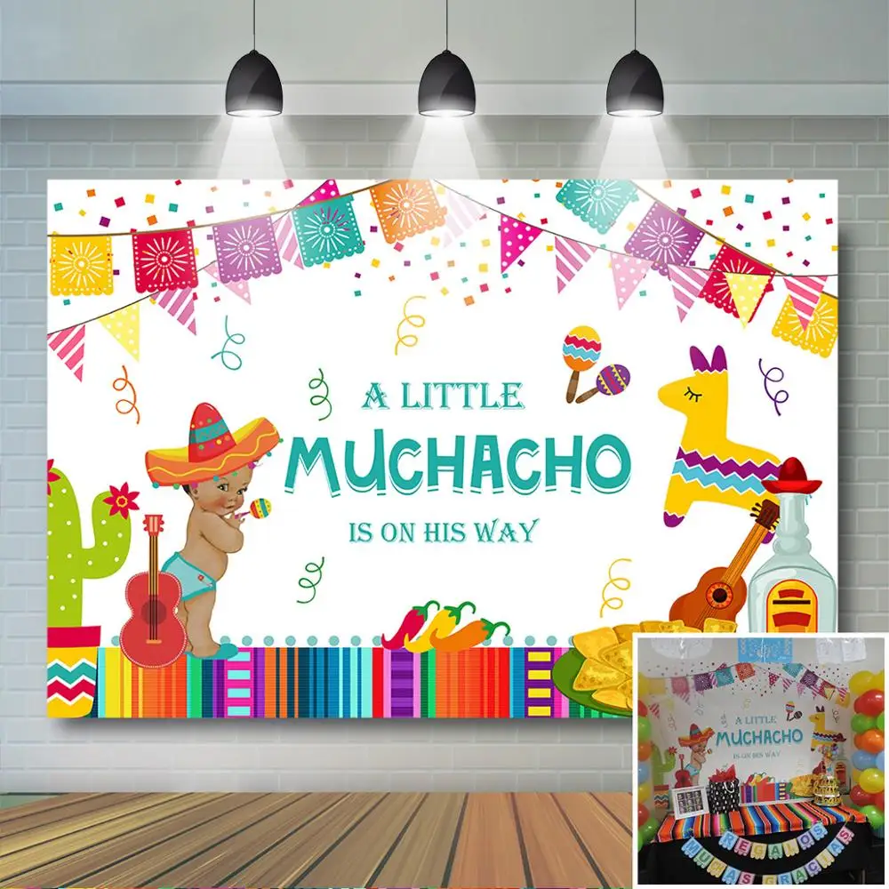 Fiesta фоновая заставка для душа детская Taco бой Маленький мальчик Цветной флаг фон