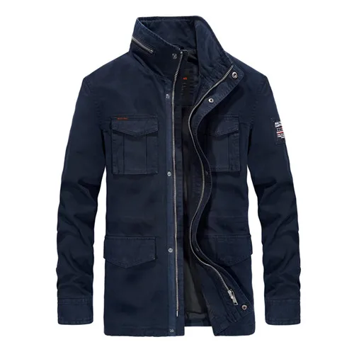 Navy Blue Высококачественная брендовая одежда в стиле милитари мужская куртка с карманами, на молнии, с воротником-стойкой и армейская тактическая куртка-бомбер куртки мужские Осень пальто мужской большой размер 4XL - Color: Navy Blue