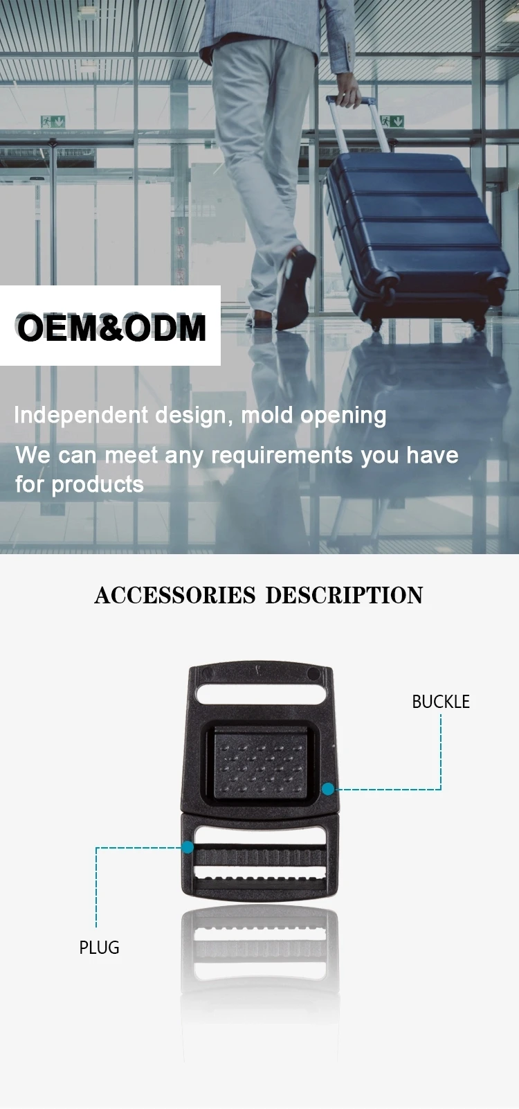 1 inch plastic centre release buckle for trolley case