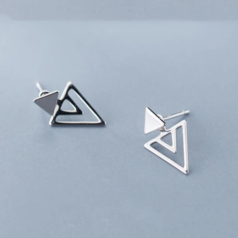 925 sterling silver Настоящие 925 пробы Серьги серебристого цвета; бижутерия для женщин модные серьги-гвоздики с треугольниками для девушек-подростков - Цвет камня: 925 sterling silver
