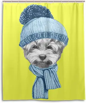 

Shower Curtain Water Resistant Hand Drawn Maltese Puddle Dog Bathroom Set Polyester Fabric Shower Curtain Home Art Decoration