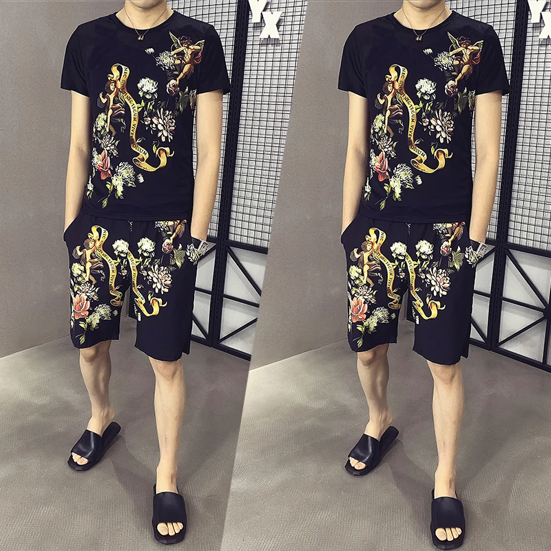 

men track suit 2020 new Stylish summer print casual slim T-shirt and shorts two-piece Jogger men's tracksuit