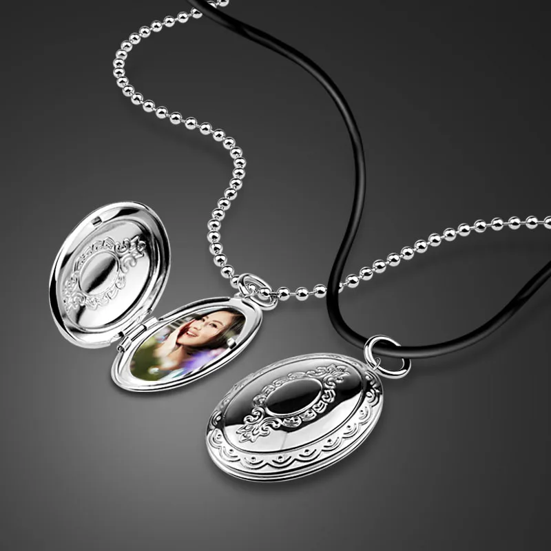 

New creative DIY photo necklace.100% Solid 925 Silver Oval Photo Box Pendant Chain. Fashion sterling silver woman jewelry gift