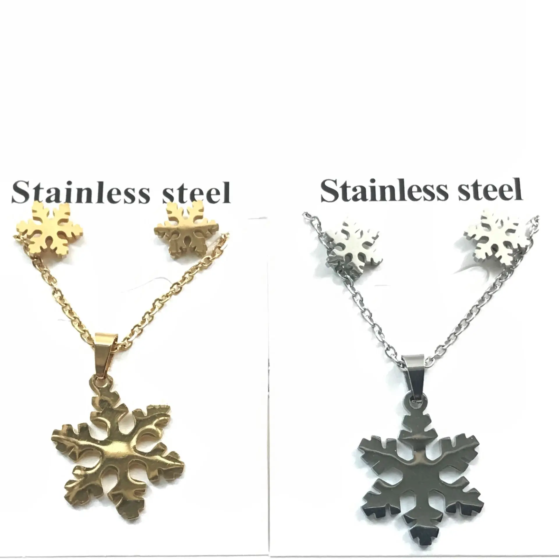 snowflake gold color Stainless Steel Jewelry Sets For Women Moon Star Pendant Necklacae Stud Earrings Fashion Jewelry set Collares Mujer - Окраска металла: snowflake