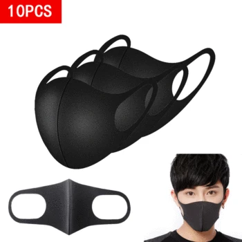 

10pcs Adult Breathable Washable 3D Nano-polyurethane Reusable Black Breathable Windproof Mouth-muffle Bacteria Proof Face Masks