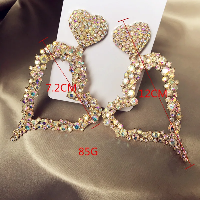 Bling AB Цвет Стразы кулон с большим сердцем Женские Висячие серьги аксессуары модные женские массивные серьги ювелирные изделия