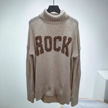 

Women Sweater Autumn and Winter High Collar Wool Alphabetical Knitted Sweate