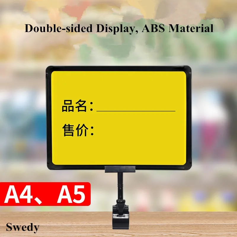 5 Pieces A4 Supermarket Price Tag Holder POP Clip With Frame Plastic Poster Pictures Card Paper Note Display Sign Holder Clip a6 plastic fruit vegetable price tag erasable waterproof supermarket rewrite table price sign card holder display stand
