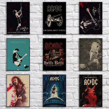 

Popular AC/DC Poster Retro Kraftpaper Rock Band Poster Art Painting Funny Fancy Wall Sticker for Coffee House Bar