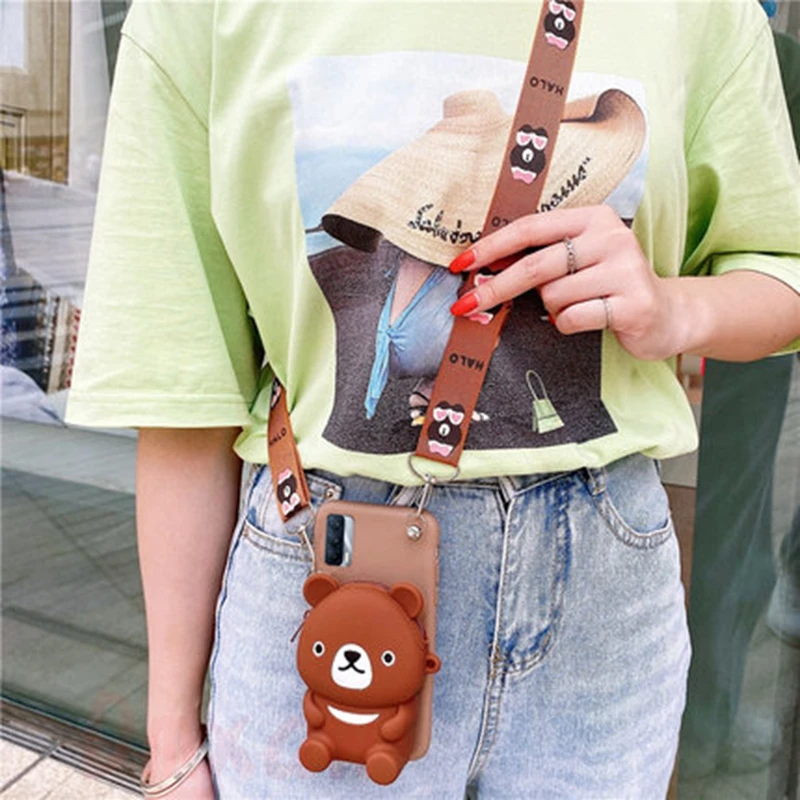 Luxury Bear Change bag For Samsung Galaxy A82 A22 A02 A32 A02S A72 A52 A12 M12 A42 M51 M31S A01 M01 Core coin zipper wallet case samsung flip phone cute