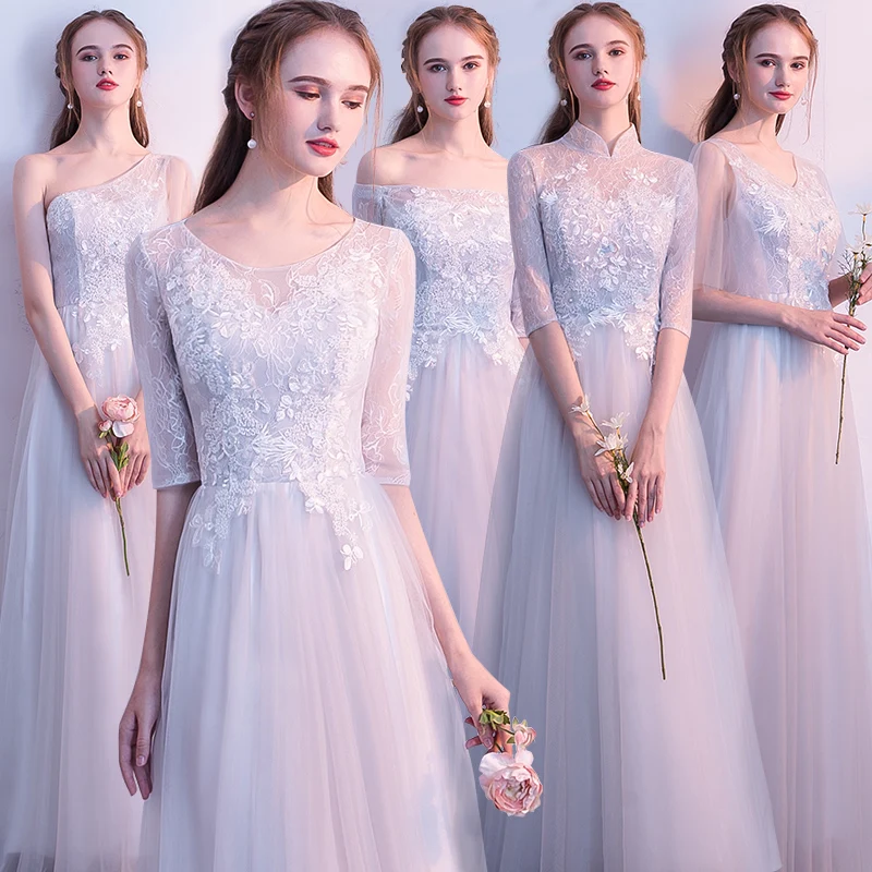 Bridesmaids Dresses Blue Illusion Embroidery Strapless Floor-Length Lace Tulle Off The Shoulder Wedding Party Gown For Lady E098 Bridesmaids Dresses Blue Illusion Embroidery Strapless Floor-Length Lace Tulle Off The Shoulder Wedding Party Gown For Lady E098