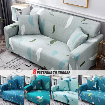 

Stretch Sofa Cover Feather/Plant Pattern All-inclusive Slip-resistant Elastic Couch Cover Single/Two/Three/Four-seats Slipcovers