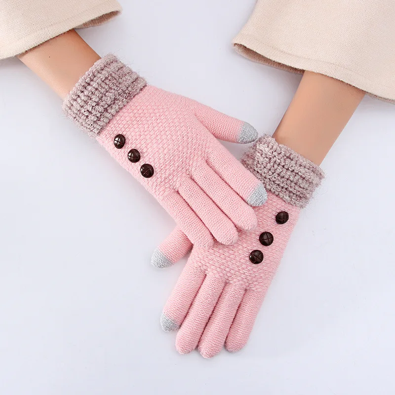 pink colour Перчатки женские зимние утолщение вязание сенсорный экран езда на велосипеде пять пальцев на открытом воздухе игры Modis перчатки дл пар Gants Femme - Цвет: pink colour