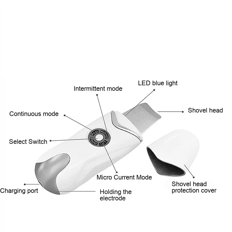  Ultrasonic Vibrating Skin Scrubber LED Blue Light EMS Microcurrent Massage Beauty Device Blackhead  - 4000430505271