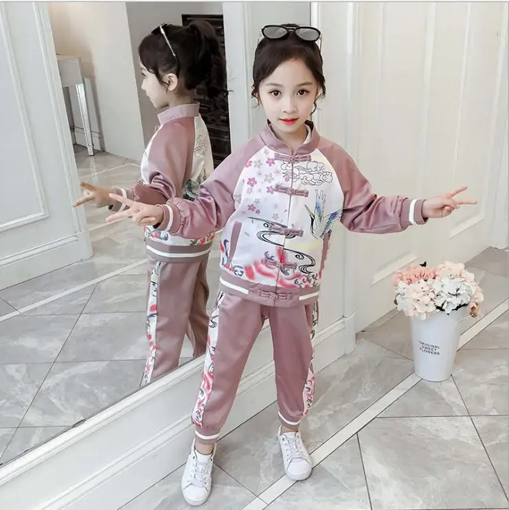 7.24th YY5 Girl Autumn Fashion New Style national style Suit Children printing Suit Size 110-160cm retail