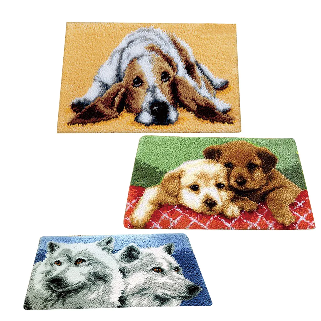 Craft Supplies Animal Latch Hook Carpet Kit With Basic Tool for Children Beignners-Dog