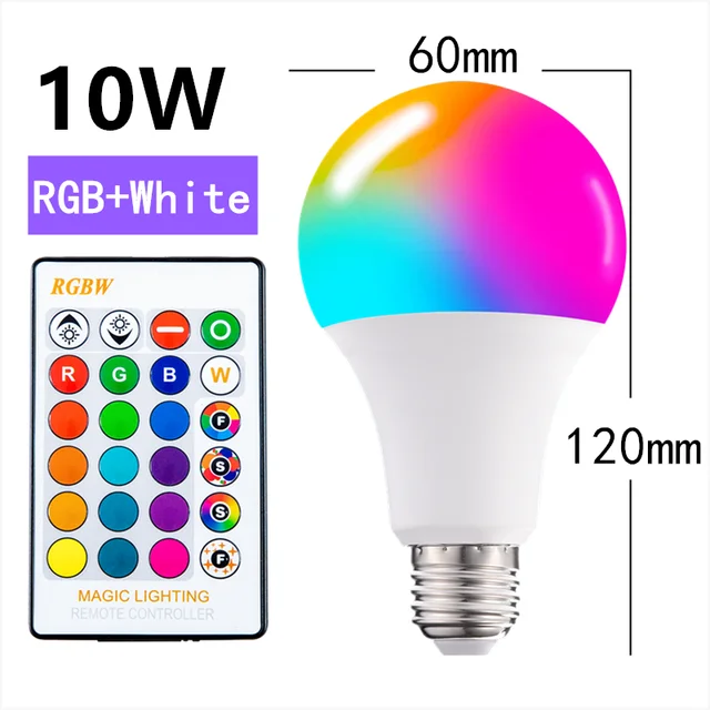 E27 Smart Control Lamp led RGB Light Dimmable for home  RGBW Led Lamp Colorful Changing led bulb Lampada RGBW White Decor Home 10WRGB White