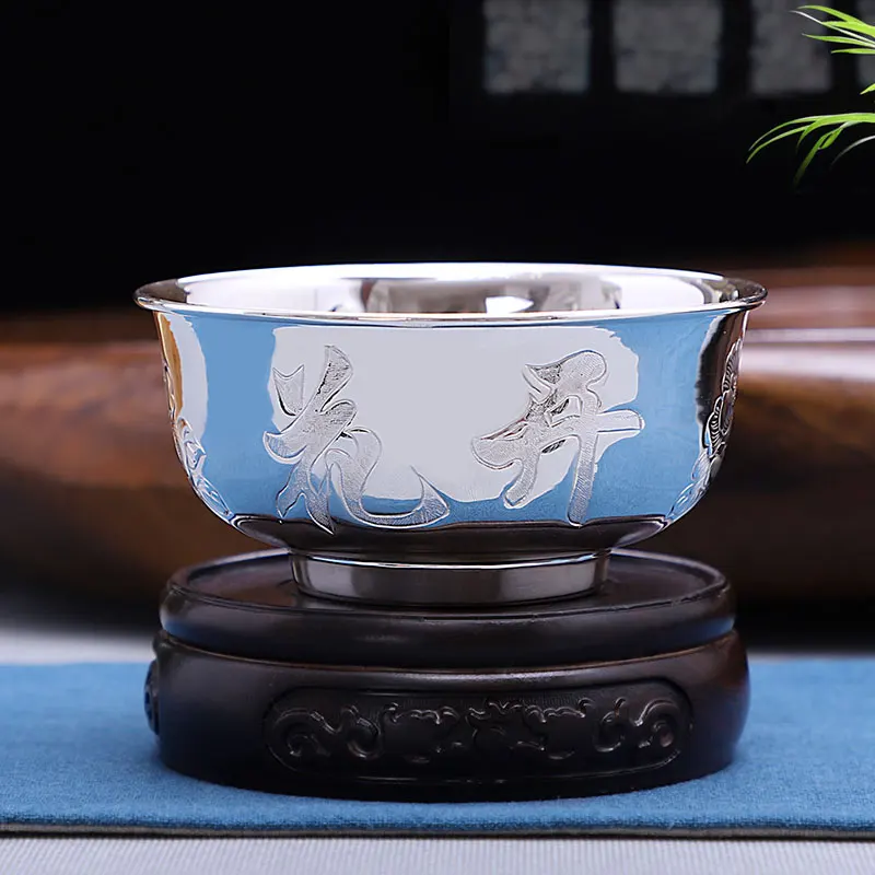 

Silver bowl 999 tableware handmade silver tableware household Mongolia snow silver bowl baby cooked silver tableware