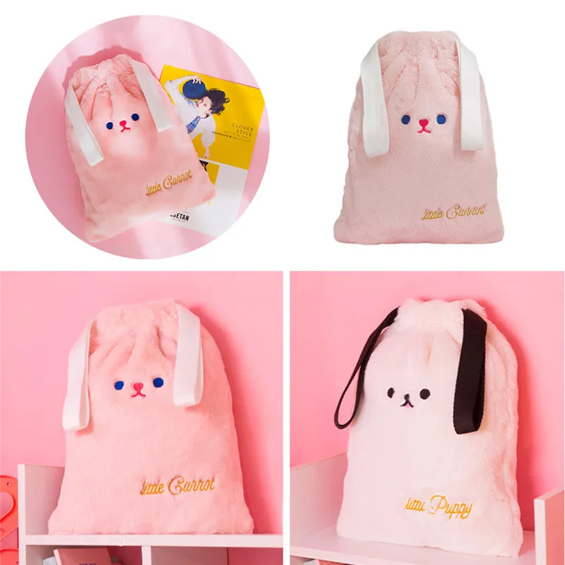 Тканевые сумки для хранения для девушек, женская мягкая фланелевая сумка на шнурке с милой собачкой, большие вместительные повседневные сумочки, косметички, Прямая поставка