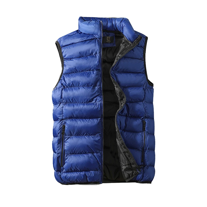 Slim Fit Waistcoat Winter Men's Vest Windbreaker Jacket Without Sleeves Casual Mens Coats Cotton-Padded Male Travel Vest - Цвет: Blue