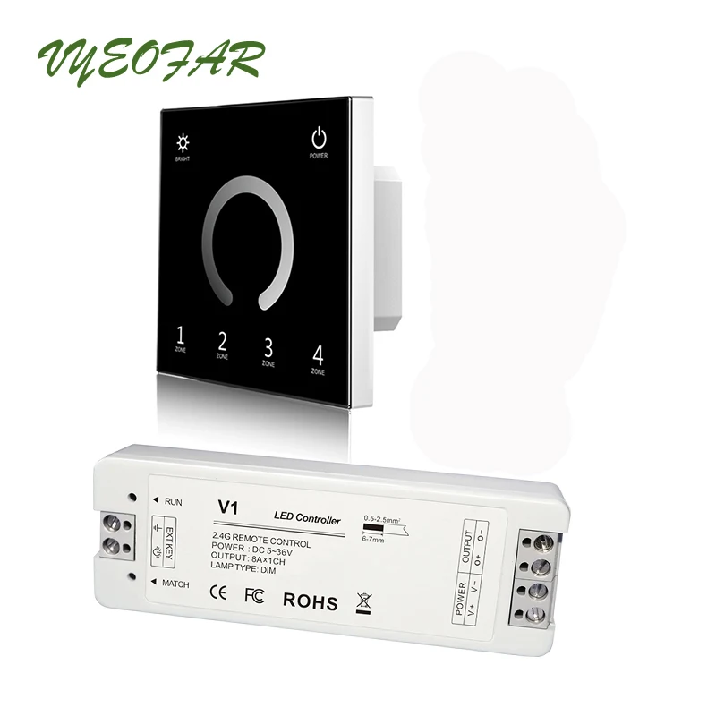 Новая Светодиодная лента диммер 230 В 110 В Сенсорная панель 4 зоны Wifi 2,4G RF пульт дистанционного управления 12 В одноцветная полоса контроллер 8A беспроводной приемник - Цвет: T11-B and V1