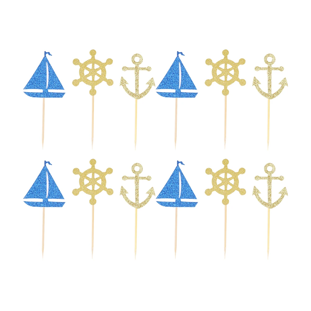 48/24pcs Sailing Boat Anchor Cake Topper Picks Cupcake Decor Party Supplies for Wedding Birthday Festival | Дом и сад