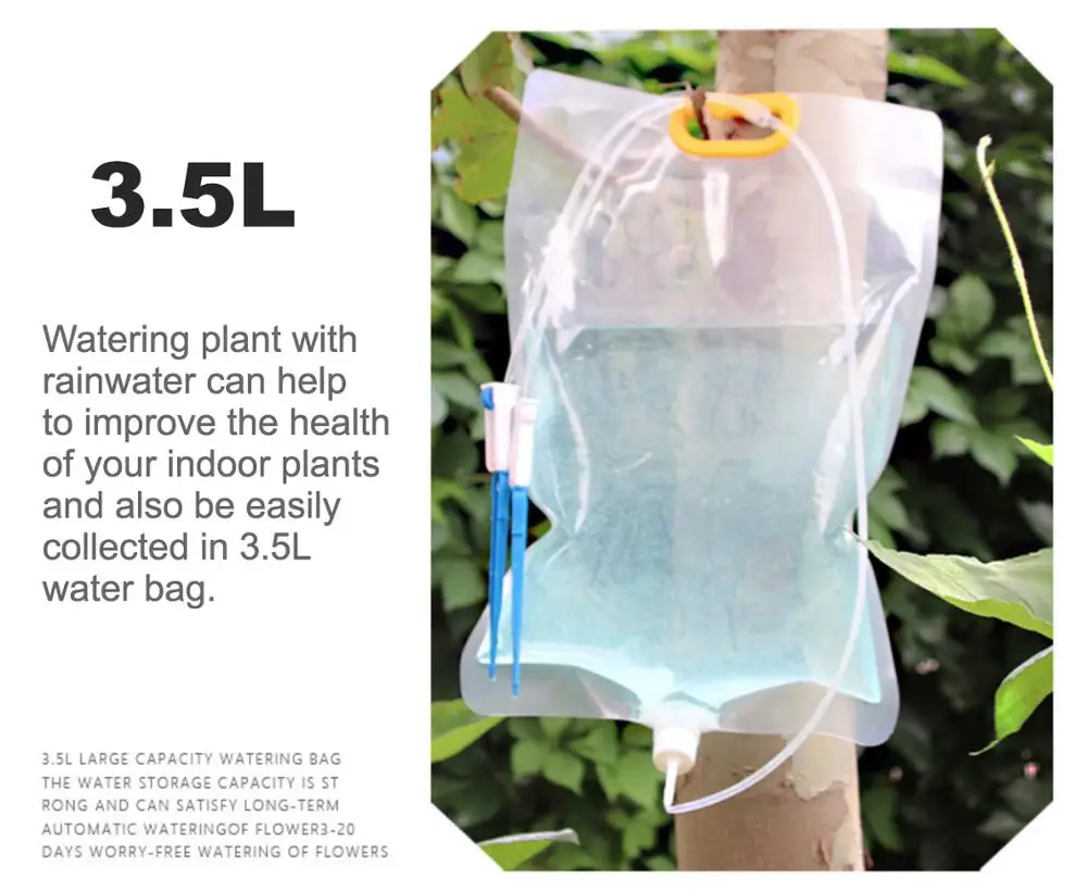 Automatic Watering Bag 3.5Liters Automatic Watering Irrigation Drippers Bag Indoor Garden Plant Flower Nutrient Solution with Adjustable Flow Rate