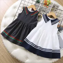 ; лето г.; однотонное хлопковое матросское платье для девочек; платья в полоску без рукавов для маленьких девочек; одежда для детей
