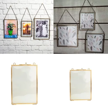 

2/Pack Hanging Picture Frames, Gold Metal Pressed Glass Photo Frame Bronze with Locket Closure for Wall Windows Photo Display